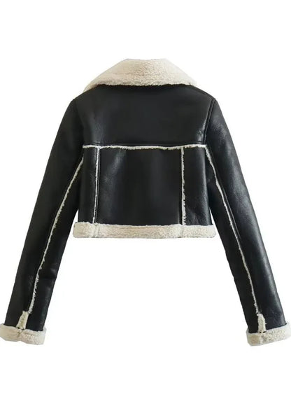 Luxe Sherpa Trim Leather Jacket - Short ZippeRed Style