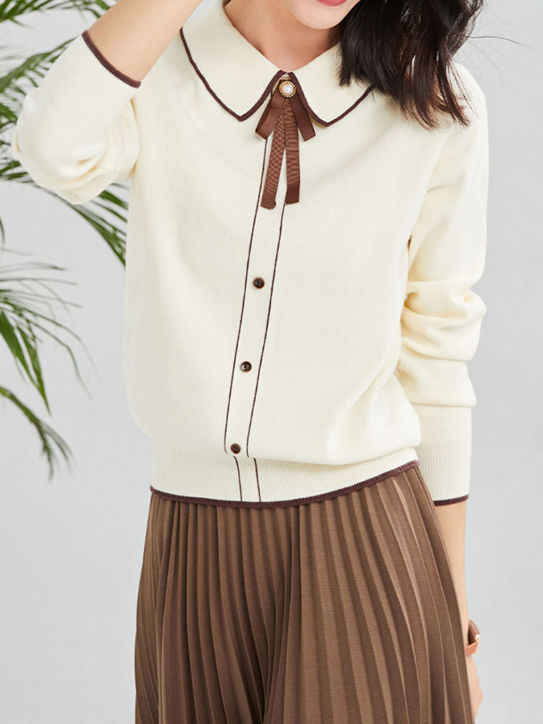 Emma French Style Doll Collar Knitted Sweater-Beige