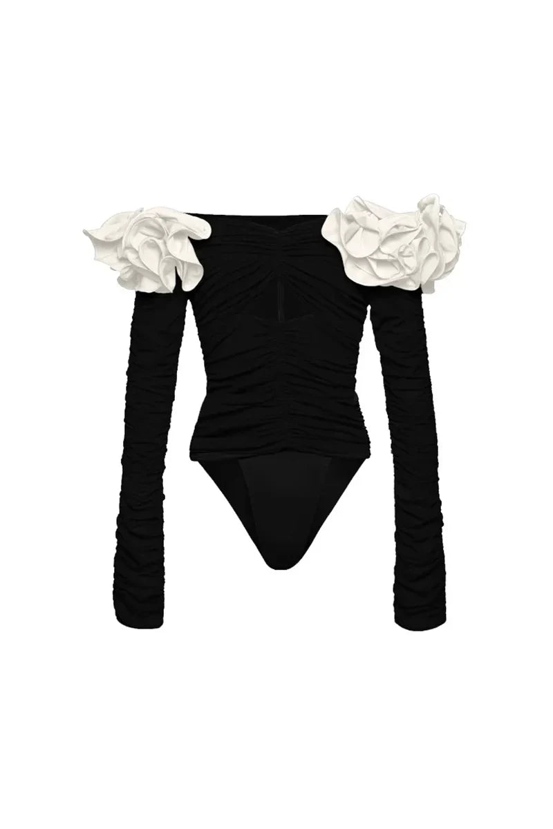 3D Floral Black Swimsuit Set