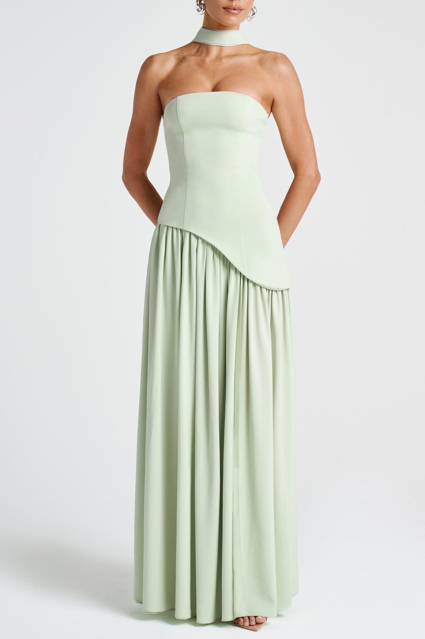 Miloni Strapless Split Maxi Dress - Mint