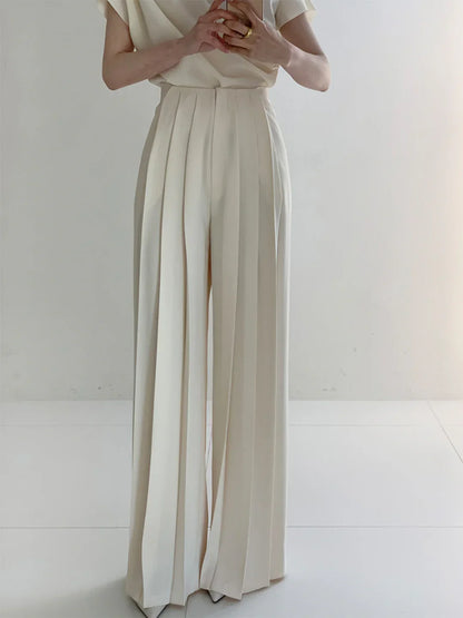Pleated High Waist Wide Leg Pants Loose Straight Pants