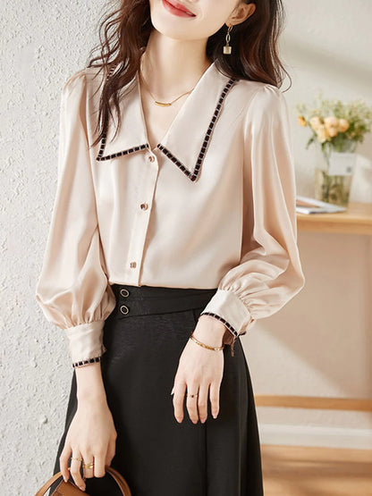 Elva Casual Doll Collar Blouse-Black