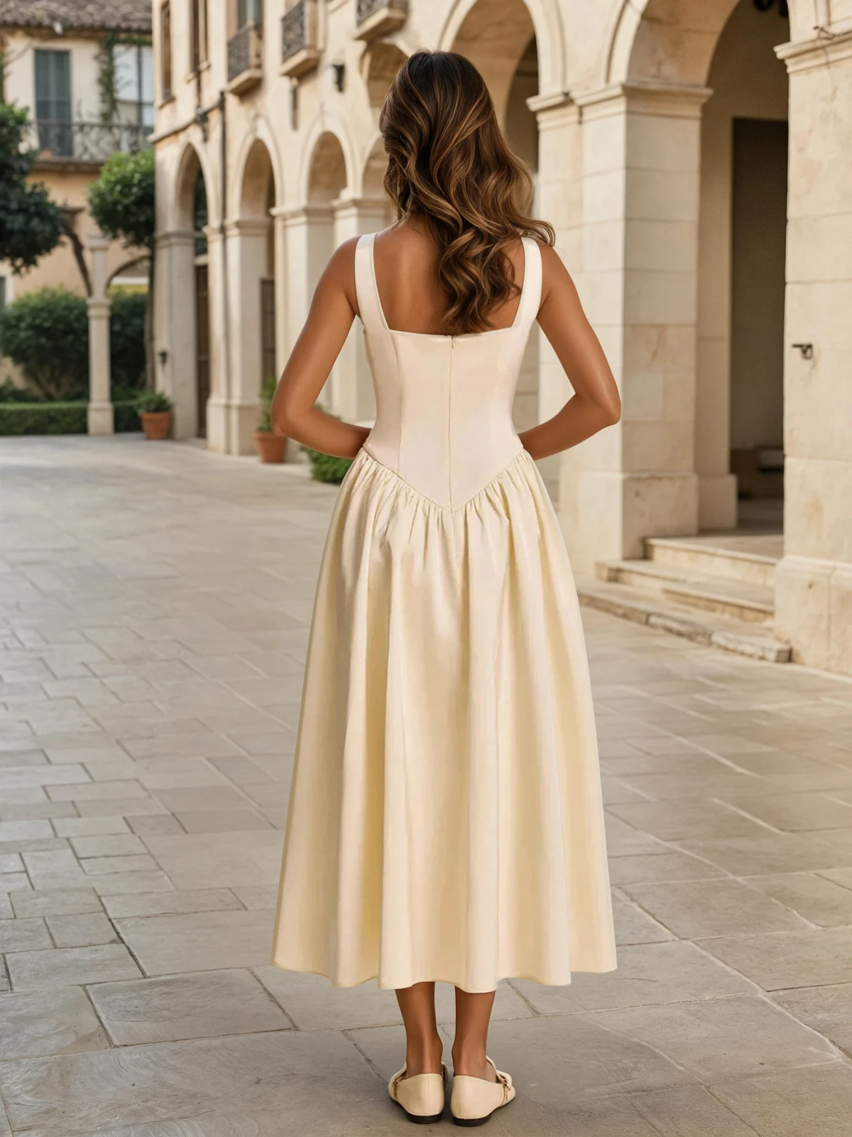 Shoulder Strap Slim Fit Mid-length Dress