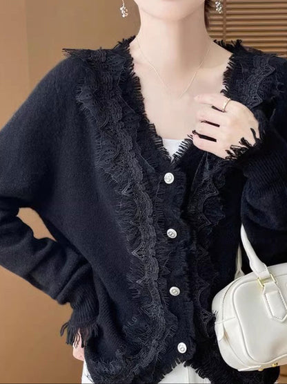 Emma Elegant V-Neck Lace Knitted Cardigan