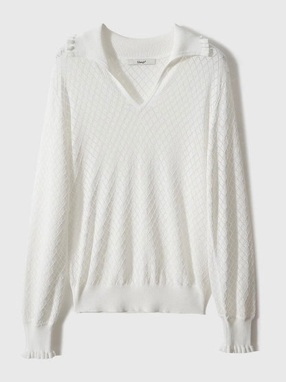 Ashley Classic V-Neck Hollow Solid Color Knitted Top-Camel