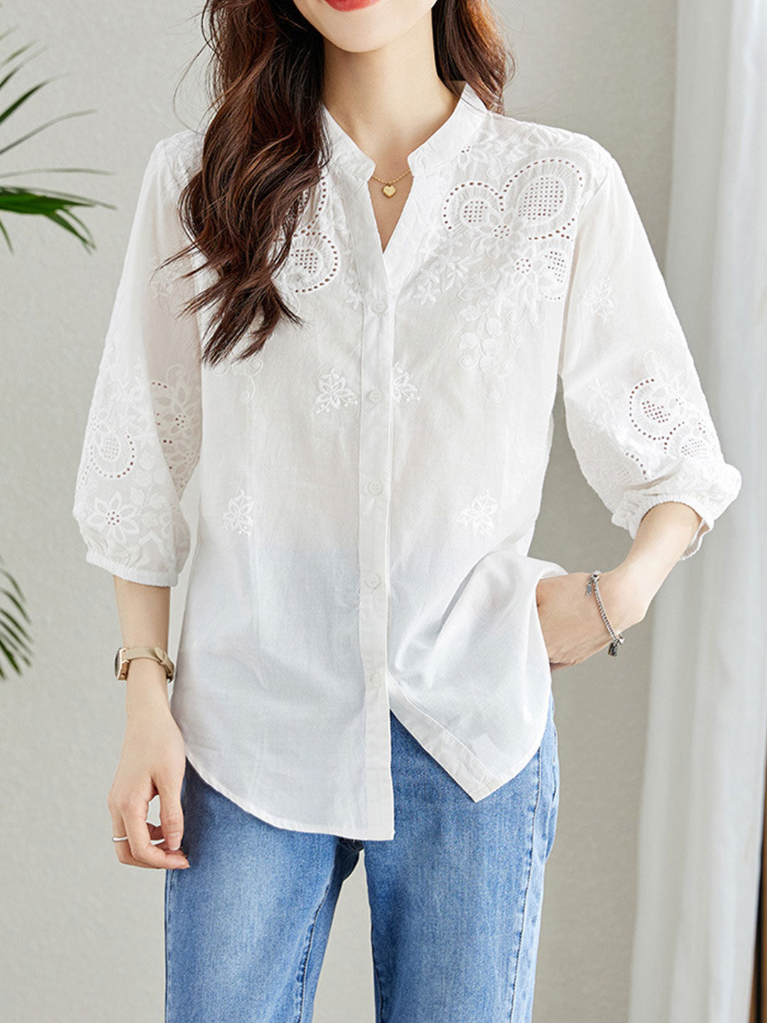 Eva Classic Embroideried Hollowed Shirt