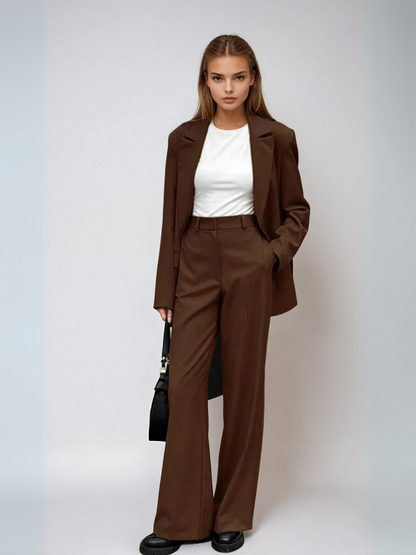 Mocha Vintage Blazer & Wide-leg Pants Matching Set