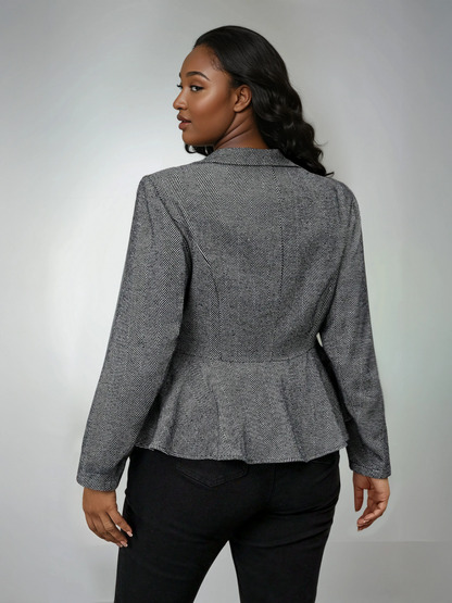 Plus Size Herringbone Jacket Open Front Lined Warmth
