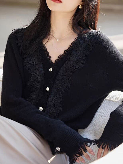 Emma Elegant V-Neck Lace Knitted Cardigan
