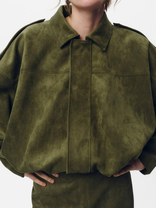 Batwing Sleeve Premium Textured Suede Pilot Jacket