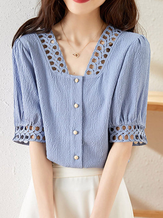 Bailey Classic Ruffled Chiffon Top-Blue