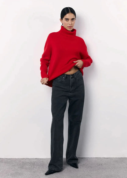 Chic Red Turtleneck Knit Sweater