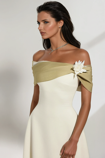 Cicek Floral Appliqué Off Shoulder Midi Dress