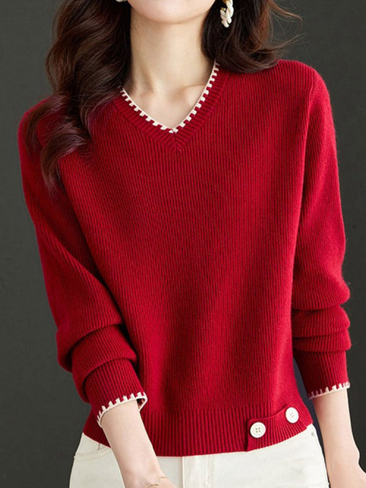 Isabella V-Neck Solid Color Knitted Sweater