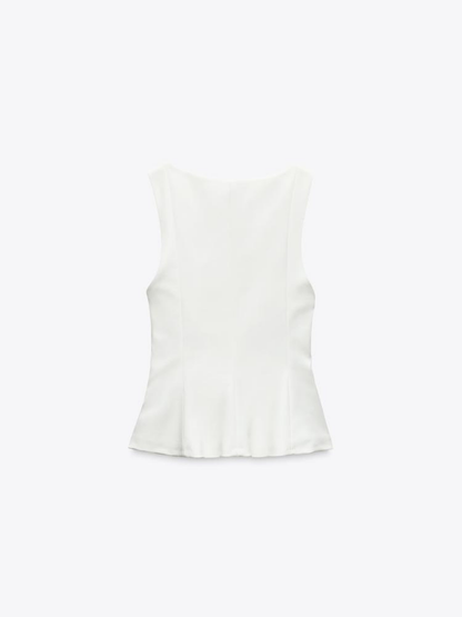 Slim-fit Square Collar Sleeveless Peplum Top