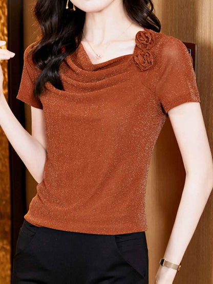 Rachel Classic Stacked Collar Solid Color Mesh Top