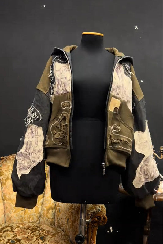 Artistic Collage Hooded Coat