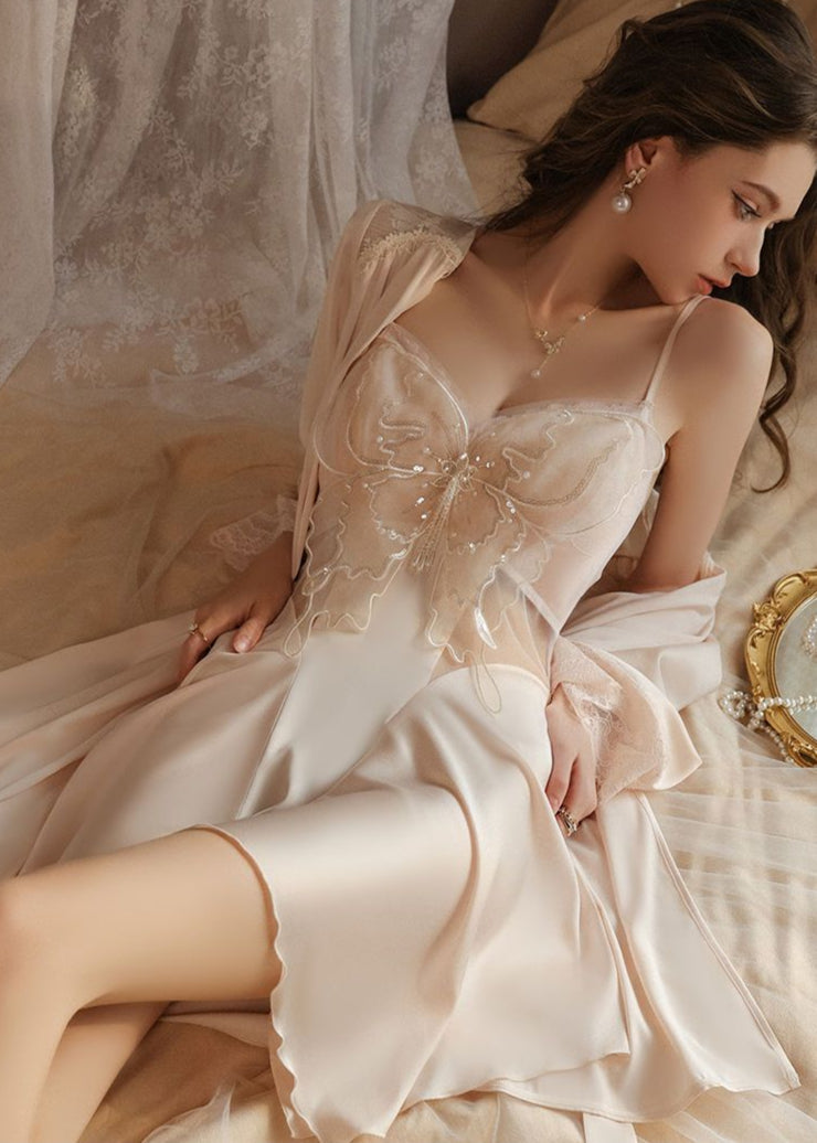 Celestine - Butterfly Embroidered Satin Sleepwear Set