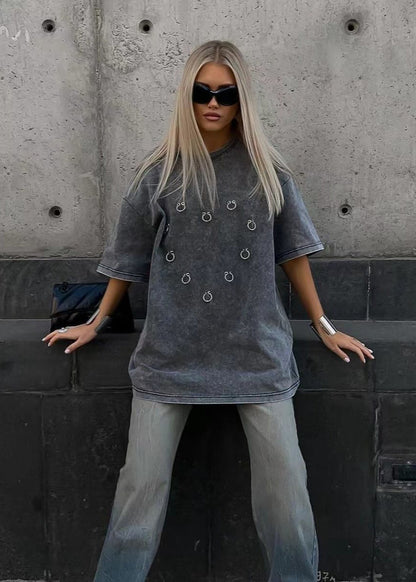 Shadow Pierced Oversized Tee – Washed Black Street Statement