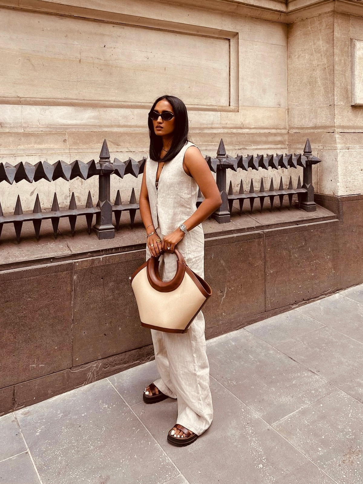 Linen Sleeveless Vest & Trousers Two-piece Set