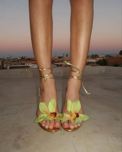 Lailah Open High-heeled Sandals with Cross Straps