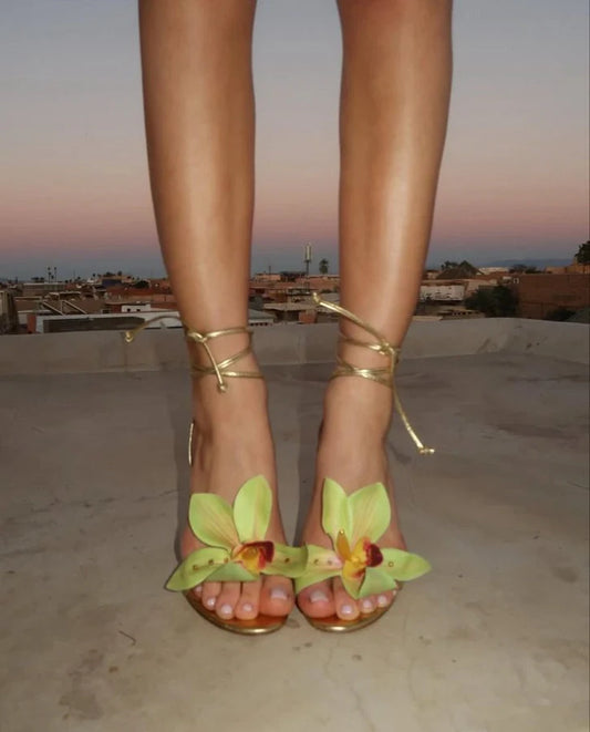 Lailah Open High-heeled Sandals with Cross Straps