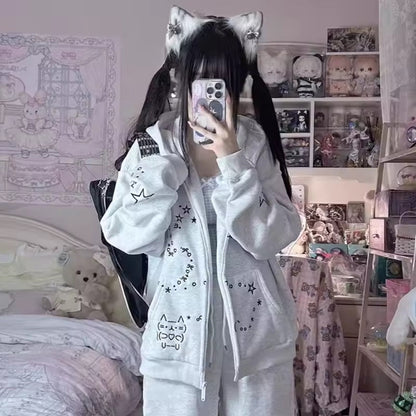 Oversized Doodle Zip-Up Hoodie