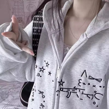 Oversized Doodle Zip-Up Hoodie