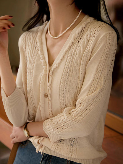 Grace Vintage V-Neck Cable Knitted Cardigan