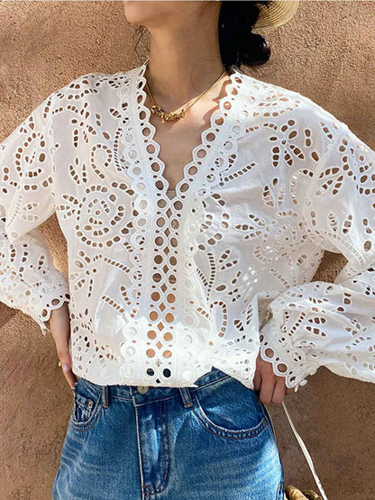Claire Classic V-neck Embroidered Top