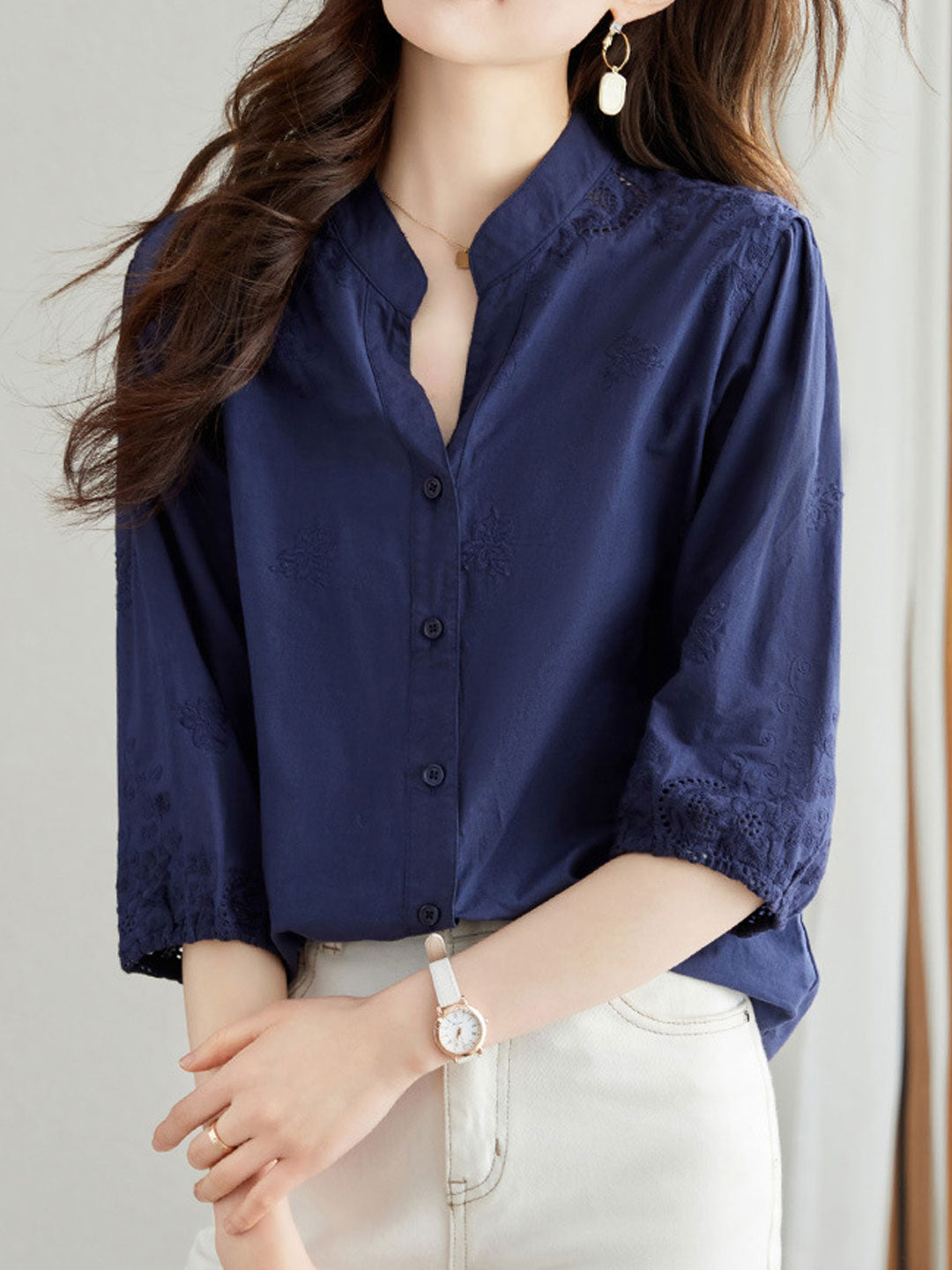 Eva Classic Embroideried Hollowed Shirt