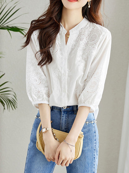Eva Classic Embroideried Hollowed Shirt