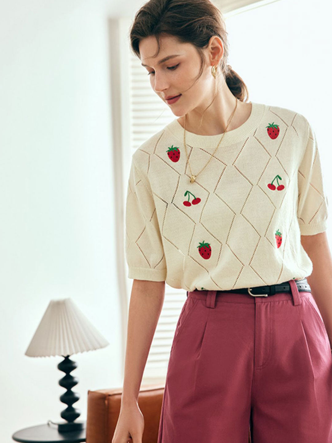 Claire Elegant Printed Silk Knitted Top