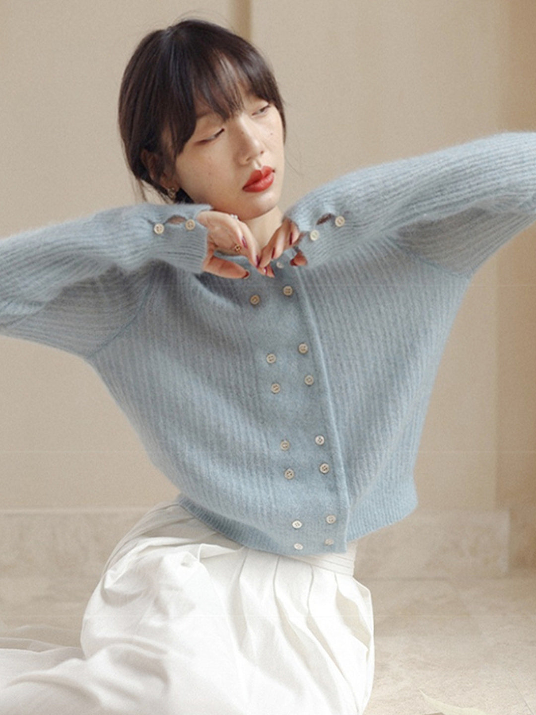 Alena French Style Double-breasted Knitted Cardigan-Orange