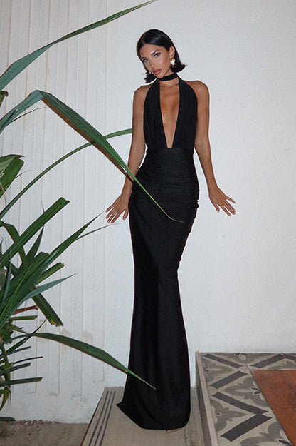 Ins - Trend Halter Backless Dress