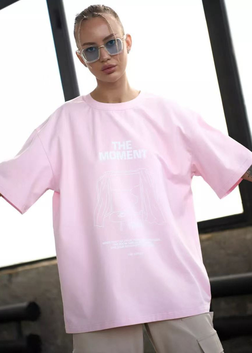 Sunprint Oversized Graphic Tee – Pink Statement Comfort