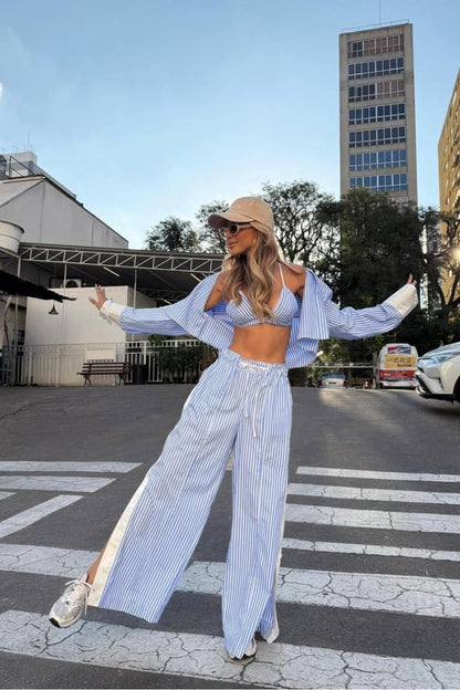 Chic Striped Lounge Pants Set