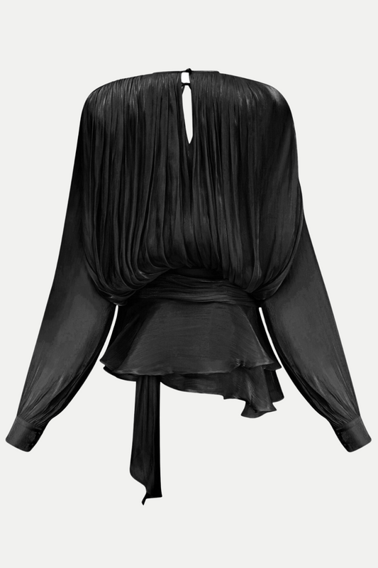 Anzay Pleated Ruffled Hem Mini Dress - Black