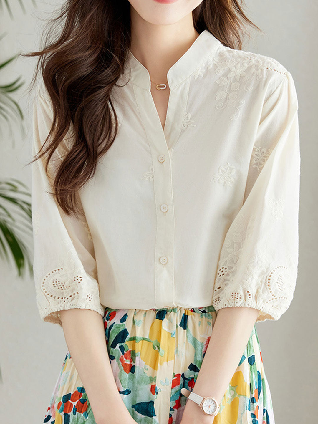 Eva Classic Embroideried Hollowed Shirt