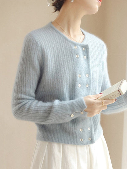 Alena French Style Double-breasted Knitted Cardigan-Orange
