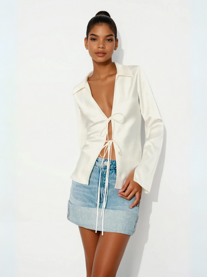 Ivory Charm Front-Tie Shirt