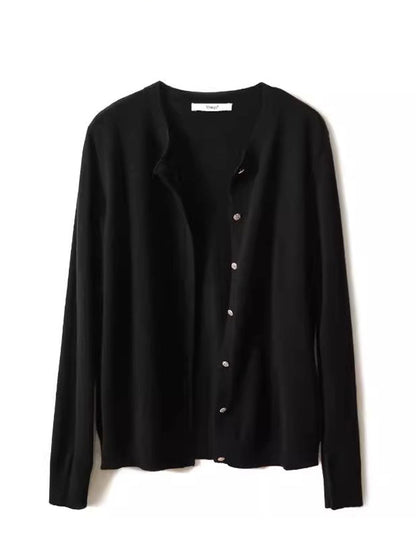 Sophia Classic Crew Neck Solid Color Knitted Cardigan