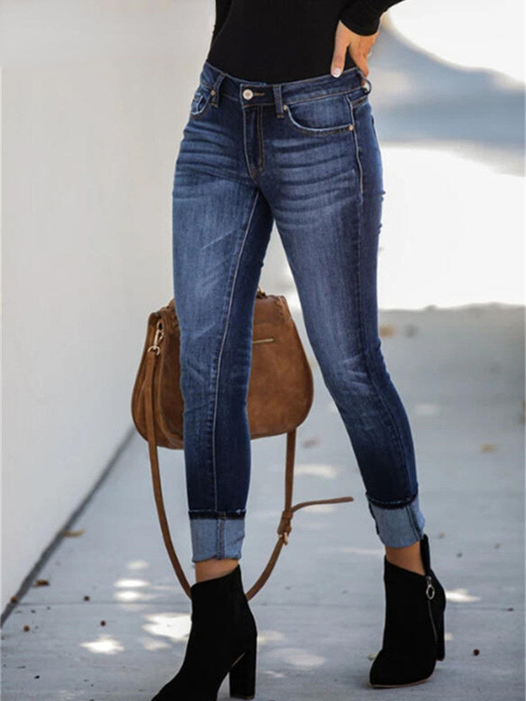 DressBetty - High Waist Stretch Skinny Denim Blue Retro Washed Elastic Slim Pencil Pants