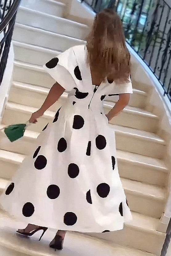 Polka Dot Puff Sleeve Maxi Dress