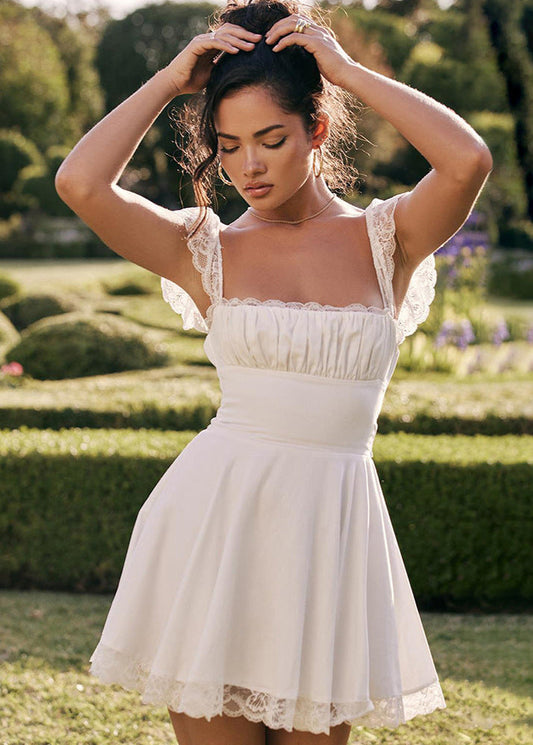 Éloïse Dress – White Lace Mini with Corset Back