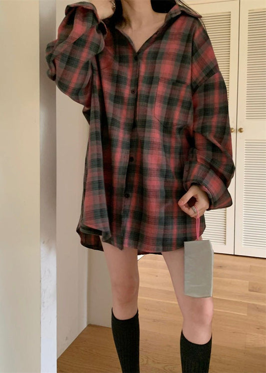 Vintage Plaid Oversized Shirt – Relaxed American-Korean Fusion Style