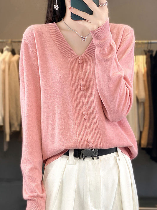 Abigail Casual V-neck Loose Knitted Sweater-Brown