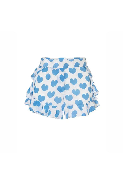 Heart Print Fresh Shorts Bikini Set