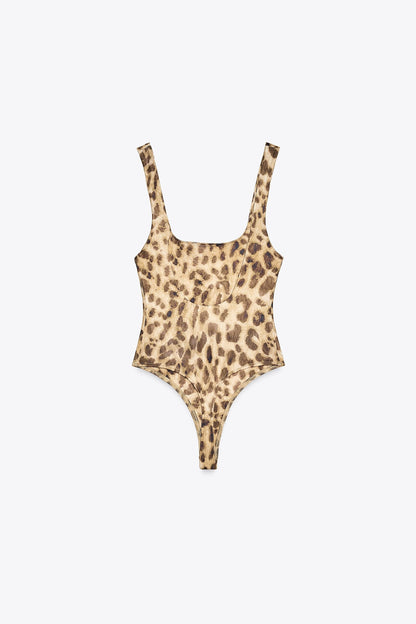 Leopard Pattern Bodysuit & Satin Wide Leg Pants