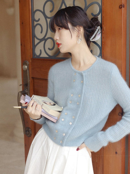 Alena French Style Double-breasted Knitted Cardigan-Orange